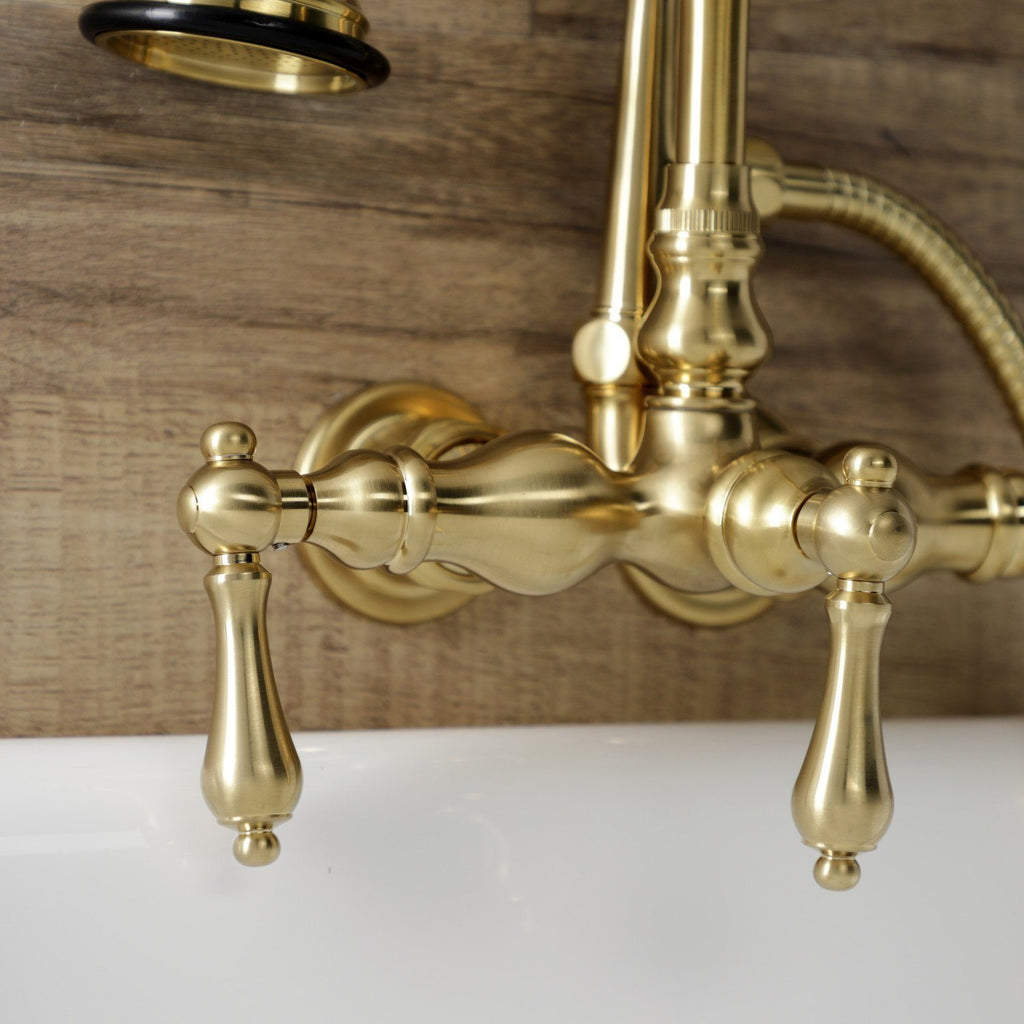 Aqua Vintage Three-Handle 2-Hole Tub Wall Mount Clawfoot Tub Faucet with Hand Shower