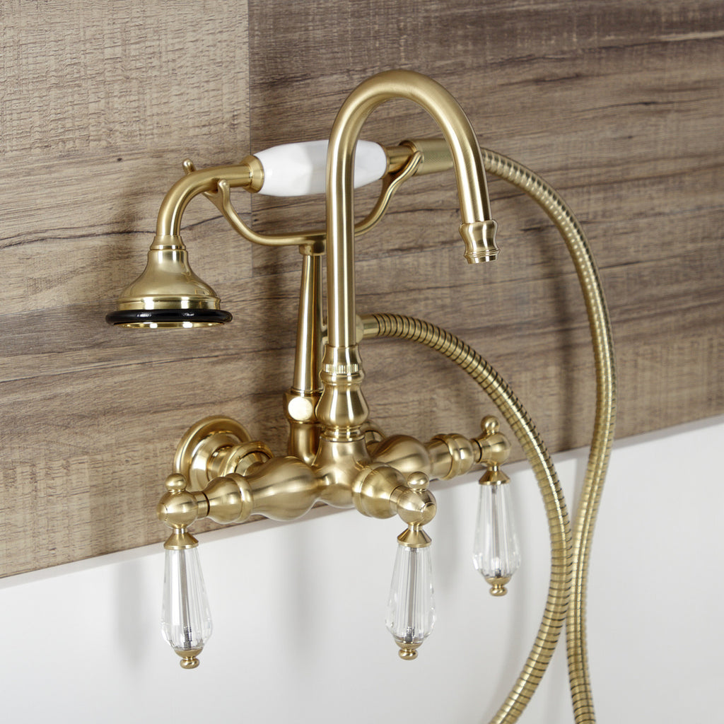 Wilshire Three-Handle 2-Hole Tub Wall Mount Clawfoot Tub Faucet with Hand Shower