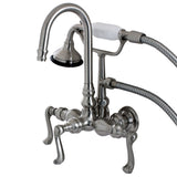Royale Three-Handle 2-Hole Tub Wall Mount Clawfoot Tub Faucet with Hand Shower