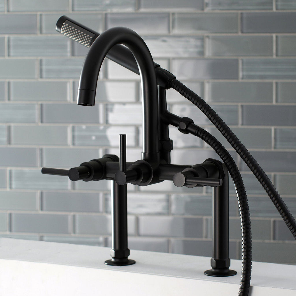 Concord Three-Handle 2-Hole Deck-Mount Clawfoot Tub Faucet with Hand Shower