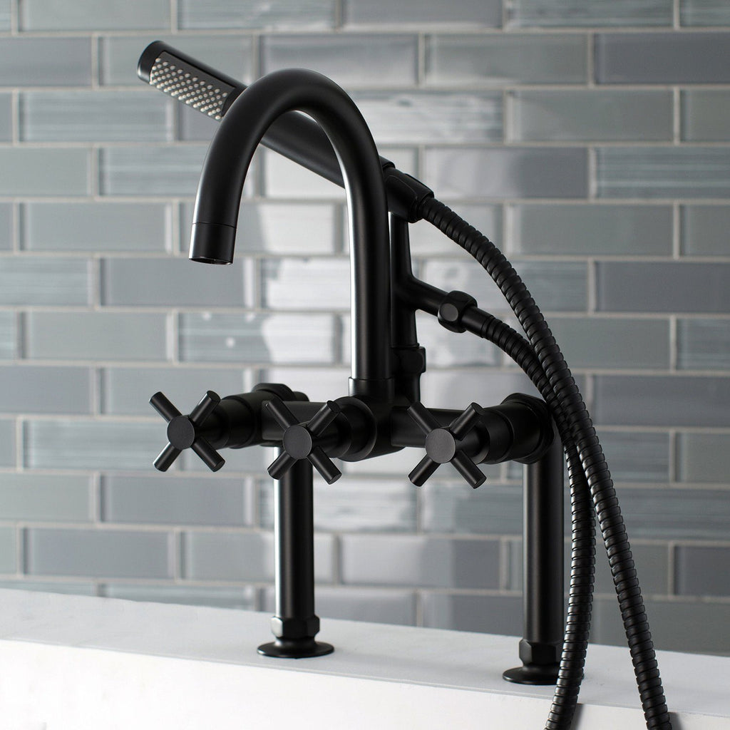 Concord Three-Handle 2-Hole Deck-Mount Clawfoot Tub Faucet with Hand Shower