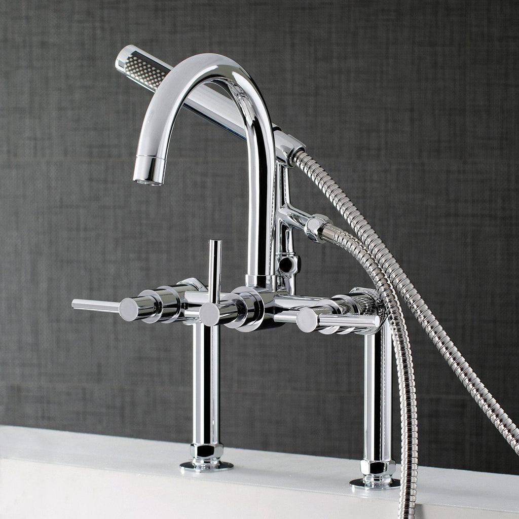 Concord Three-Handle 2-Hole Deck-Mount Clawfoot Tub Faucet with Hand Shower