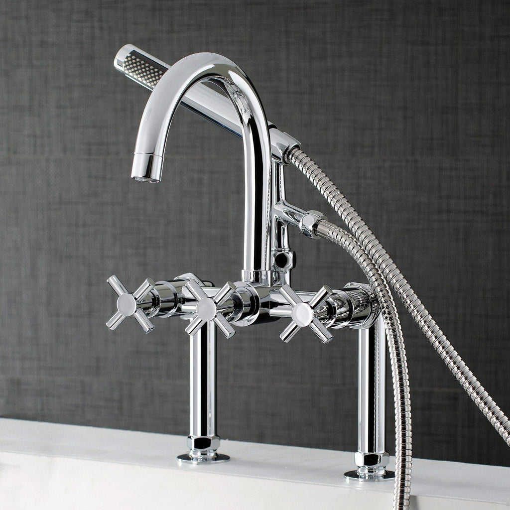 Concord Three-Handle 2-Hole Deck-Mount Clawfoot Tub Faucet with Hand Shower