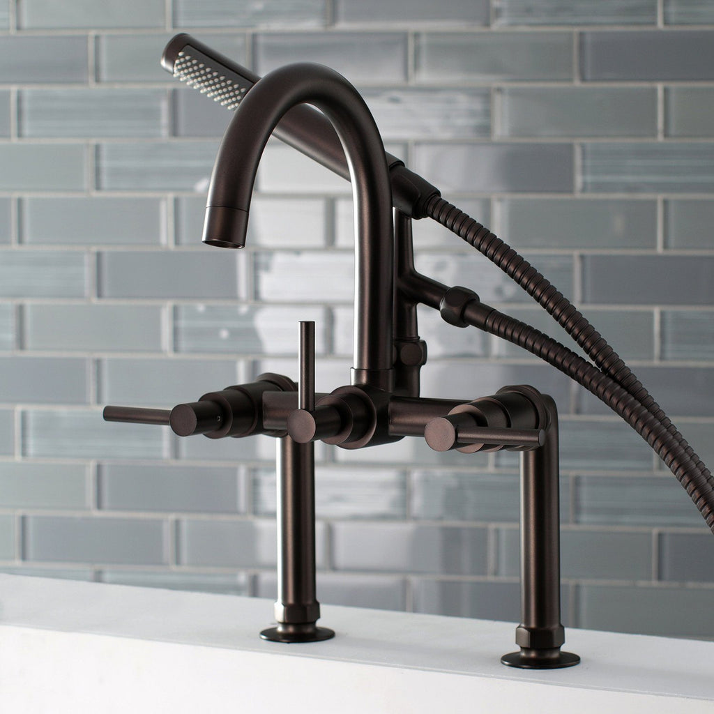 Concord Three-Handle 2-Hole Deck-Mount Clawfoot Tub Faucet with Hand Shower