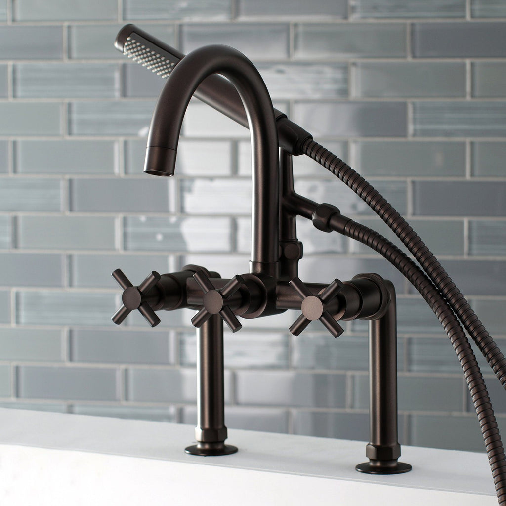 Concord Three-Handle 2-Hole Deck-Mount Clawfoot Tub Faucet with Hand Shower