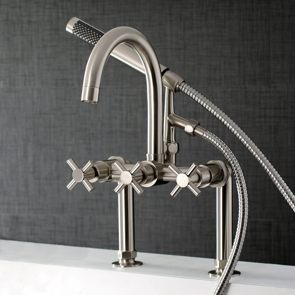 Concord Three-Handle 2-Hole Deck-Mount Clawfoot Tub Faucet with Hand Shower