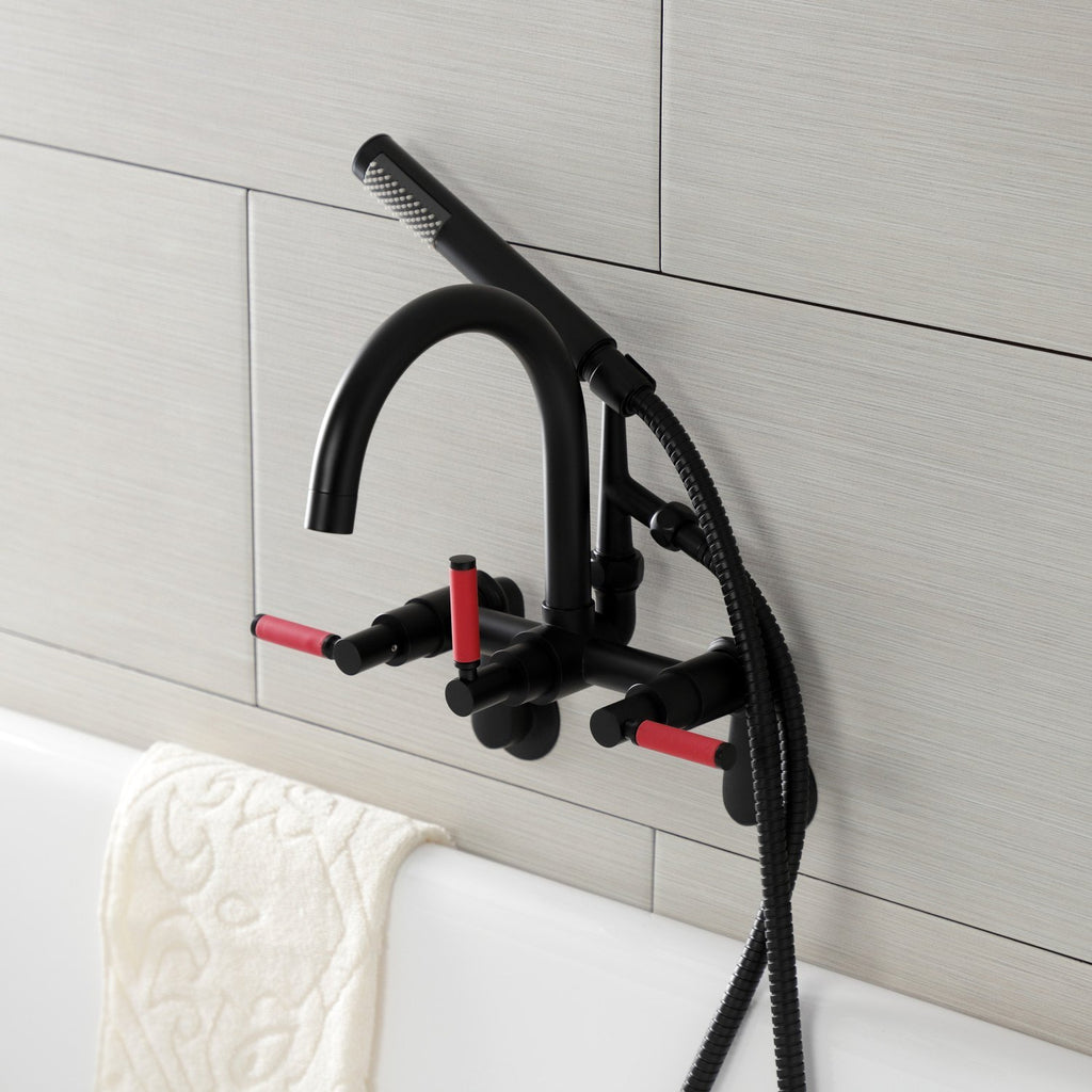 Kaiser Three-Handle 2-Hole Tub Wall Mount Clawfoot Tub Faucet with Hand Shower