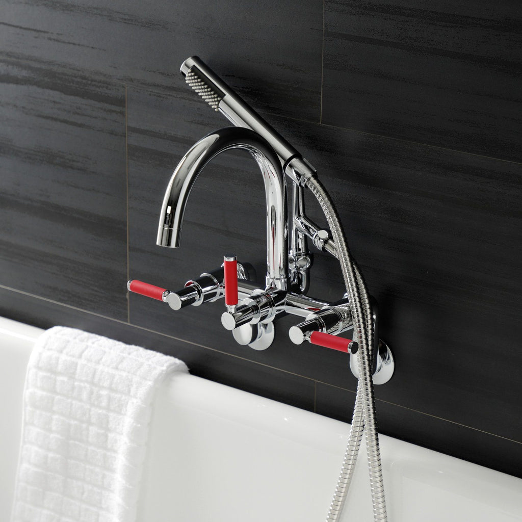 Kaiser Three-Handle 2-Hole Tub Wall Mount Clawfoot Tub Faucet with Hand Shower