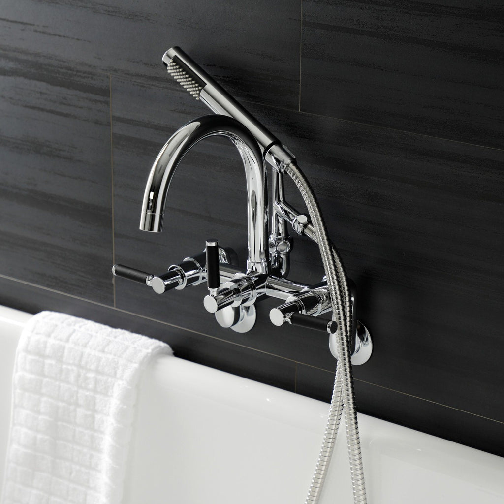 Kaiser Three-Handle 2-Hole Tub Wall Mount Clawfoot Tub Faucet with Hand Shower