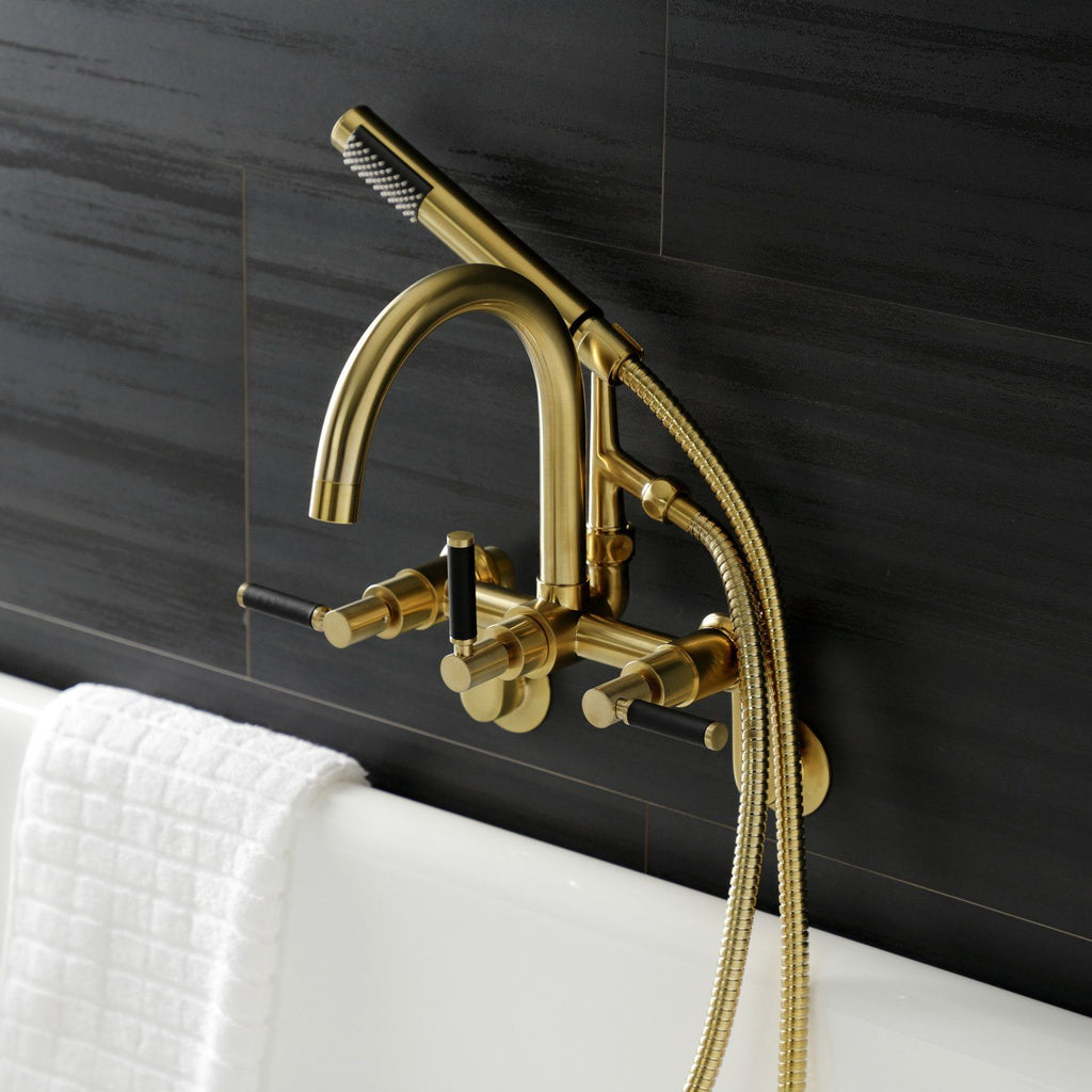 Kaiser Three-Handle 2-Hole Tub Wall Mount Clawfoot Tub Faucet with Hand Shower