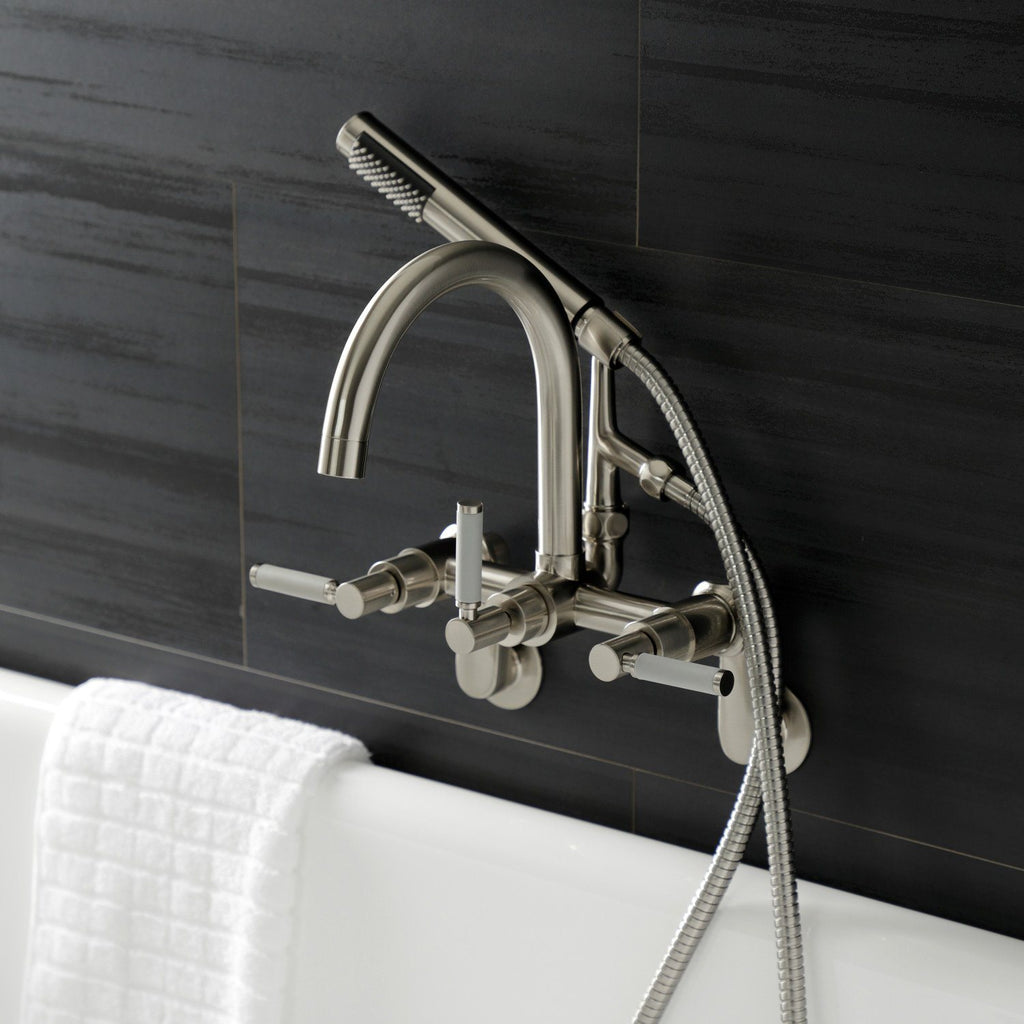 Kaiser Three-Handle 2-Hole Tub Wall Mount Clawfoot Tub Faucet with Hand Shower