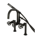 Webb Three-Handle 2-Hole Deck Mount Clawfoot Tub Faucet with Knurled Handle and Hand Shower