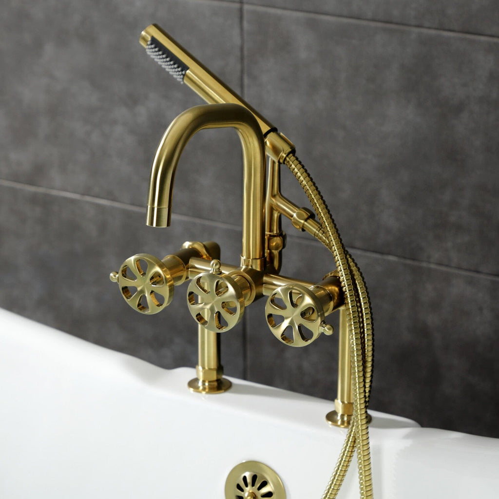 Belknap Three-Handle 2-Hole Deck-Mount Clawfoot Tub Faucet with Hand Shower