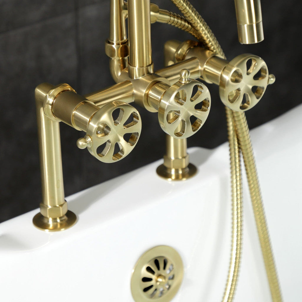 Belknap Three-Handle 2-Hole Deck-Mount Clawfoot Tub Faucet with Hand Shower