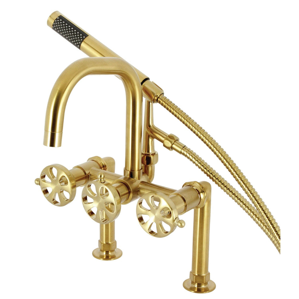 Belknap Three-Handle 2-Hole Deck-Mount Clawfoot Tub Faucet with Hand Shower