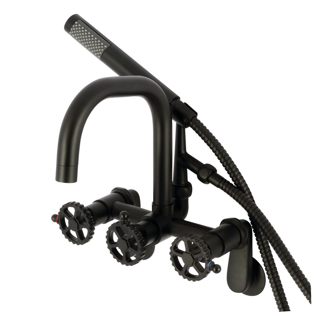 Fuller Three-Handle 2-Hole Wall Mount Clawfoot Tub Faucet with Hand Shower