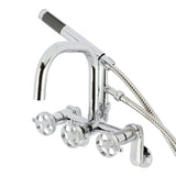 Webb Three-Handle 2-Hole Adjustable Wall Mount Clawfoot Tub Faucet with Knurled Handle and Hand Shower