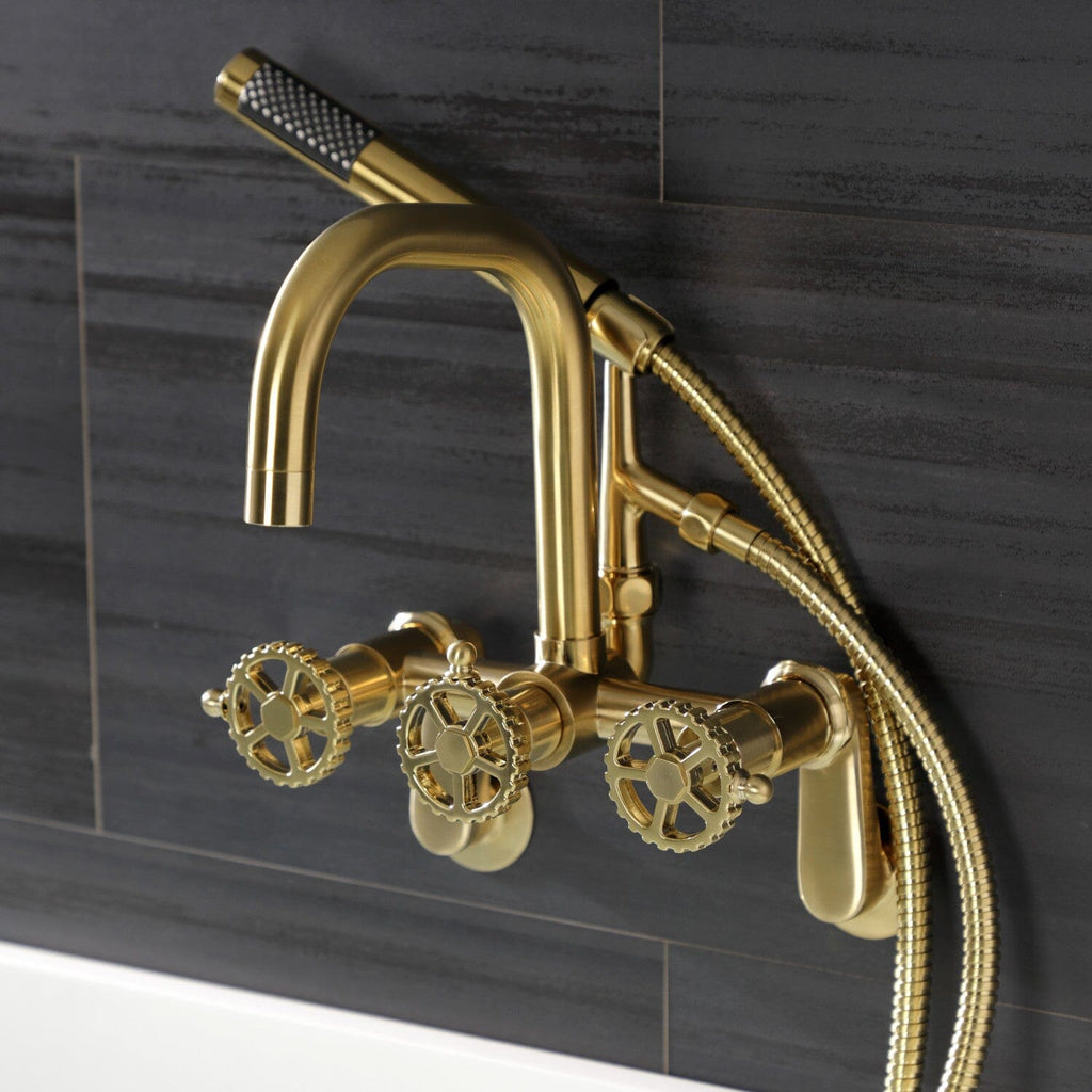 Fuller Three-Handle 2-Hole Wall Mount Clawfoot Tub Faucet with Hand Shower
