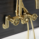 Fuller Three-Handle 2-Hole Wall Mount Clawfoot Tub Faucet with Hand Shower