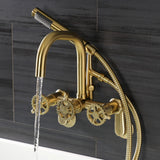 Fuller Three-Handle 2-Hole Wall Mount Clawfoot Tub Faucet with Hand Shower