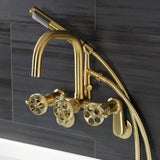 Webb Three-Handle 2-Hole Adjustable Wall Mount Clawfoot Tub Faucet with Knurled Handle and Hand Shower