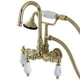 Aqua Vintage Three-Handle 2-Hole Tub Wall Mount Clawfoot Tub Faucet with Hand Shower