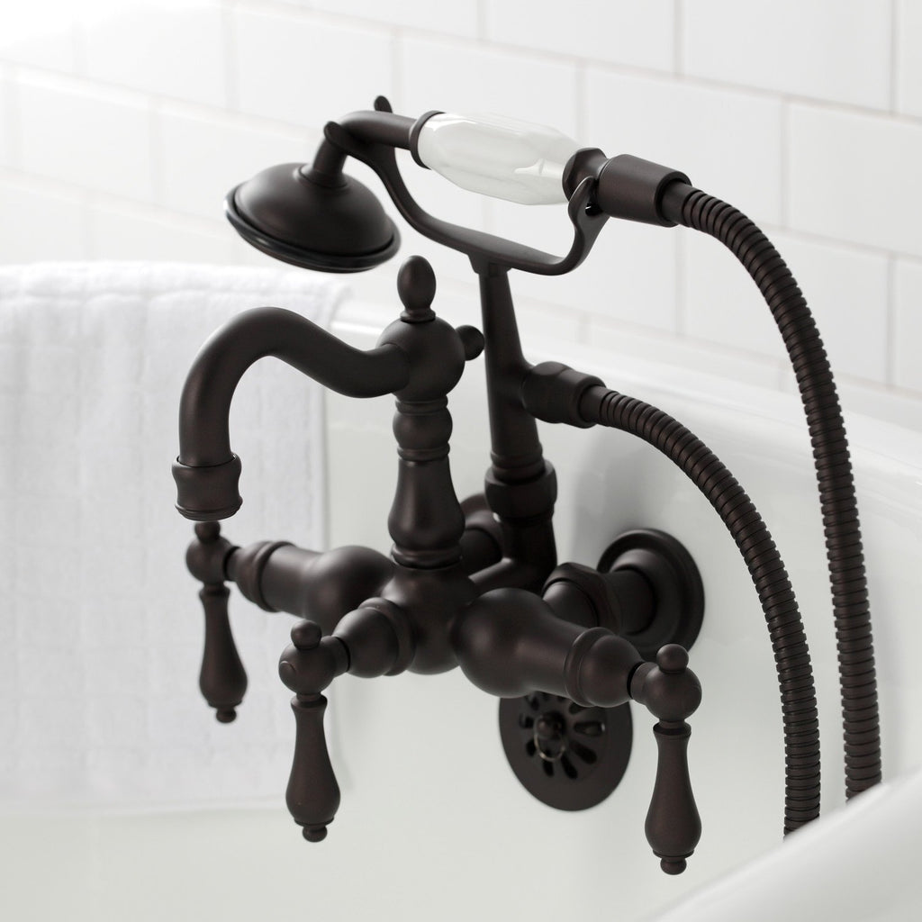 Heritage Three-Handle 2-Hole Tub Wall Mount Clawfoot Tub Faucet with Hand Shower