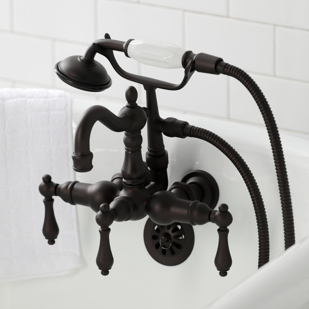 Heritage Three-Handle 2-Hole Tub Wall Mount Clawfoot Tub Faucet with Hand Shower