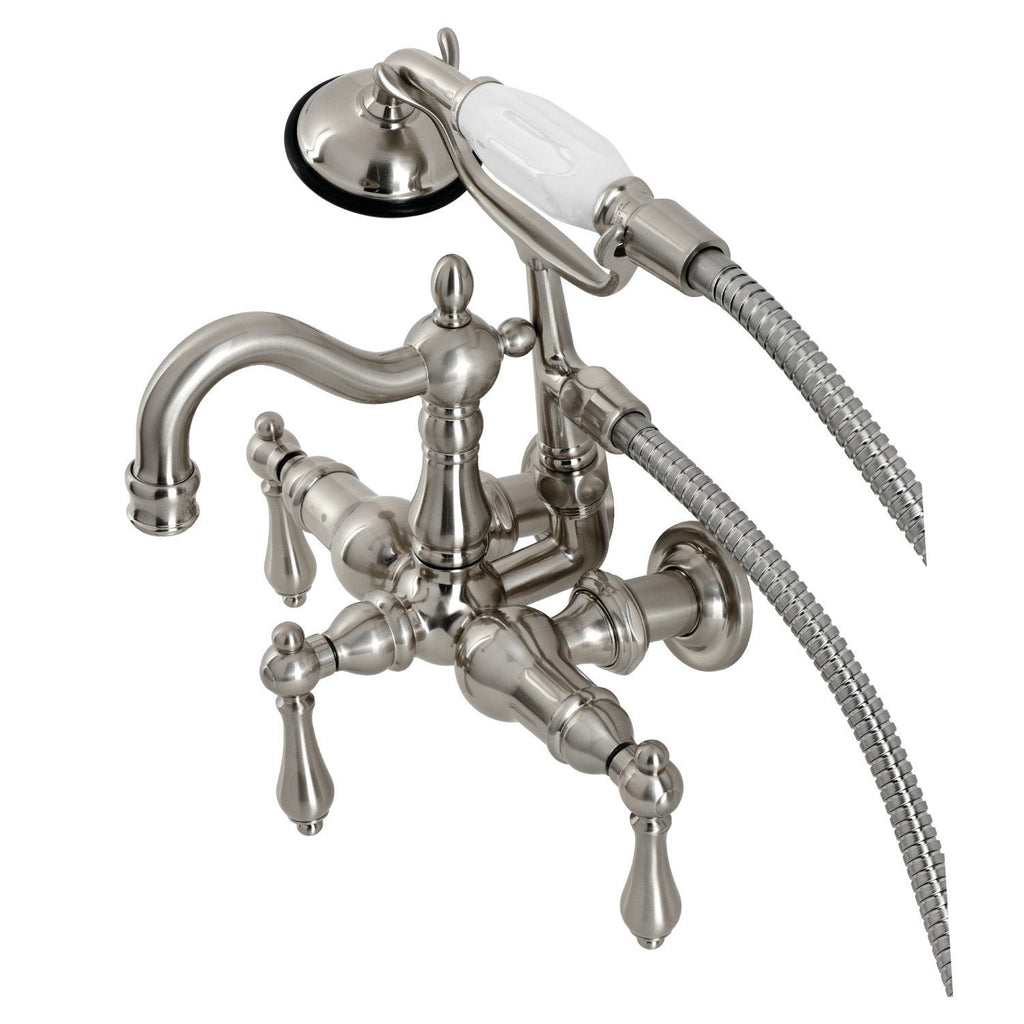 Heritage Three-Handle 2-Hole Tub Wall Mount Clawfoot Tub Faucet with Hand Shower