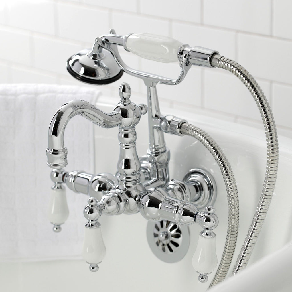 Heritage Three-Handle 2-Hole Tub Wall Mount Clawfoot Tub Faucet with Hand Shower
