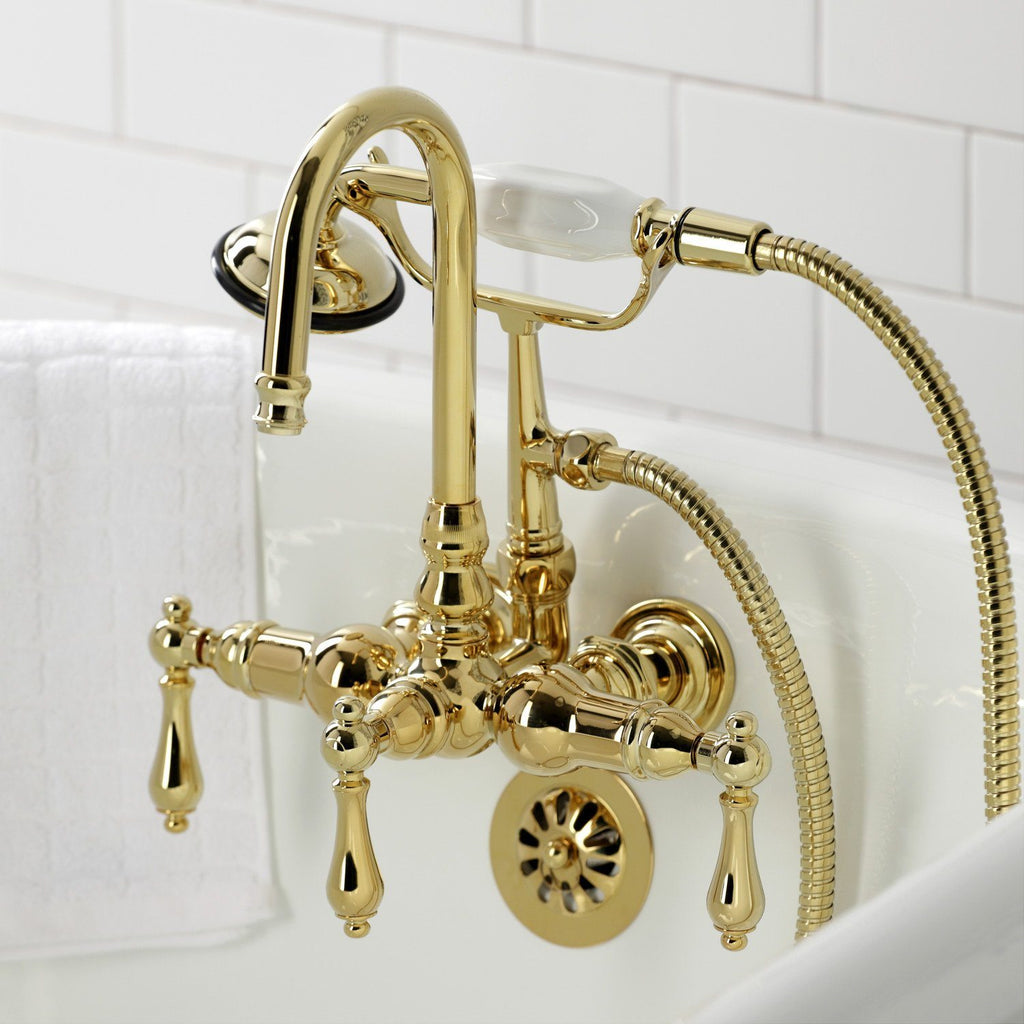 Vintage Three-Handle 2-Hole Tub Wall Mount Clawfoot Tub Faucet with Hand Shower