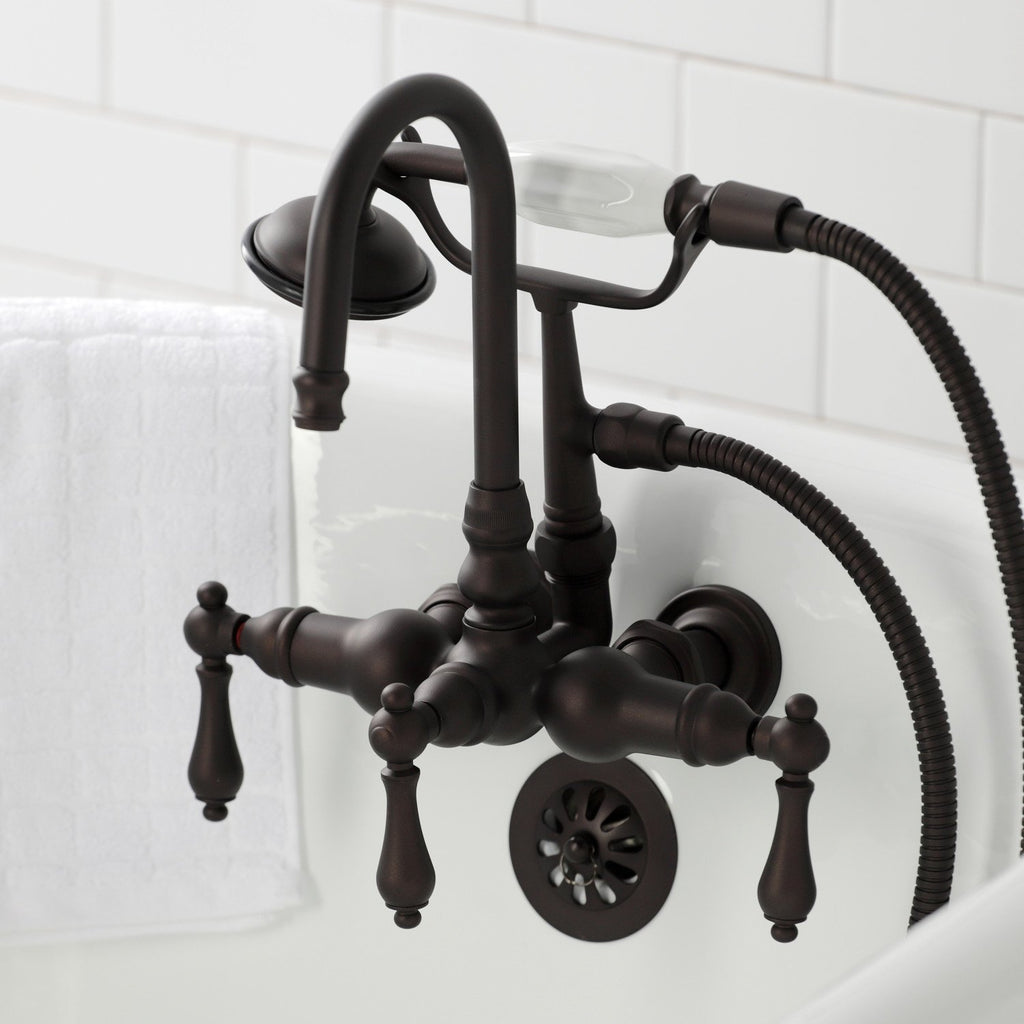 Vintage Three-Handle 2-Hole Tub Wall Mount Clawfoot Tub Faucet with Hand Shower