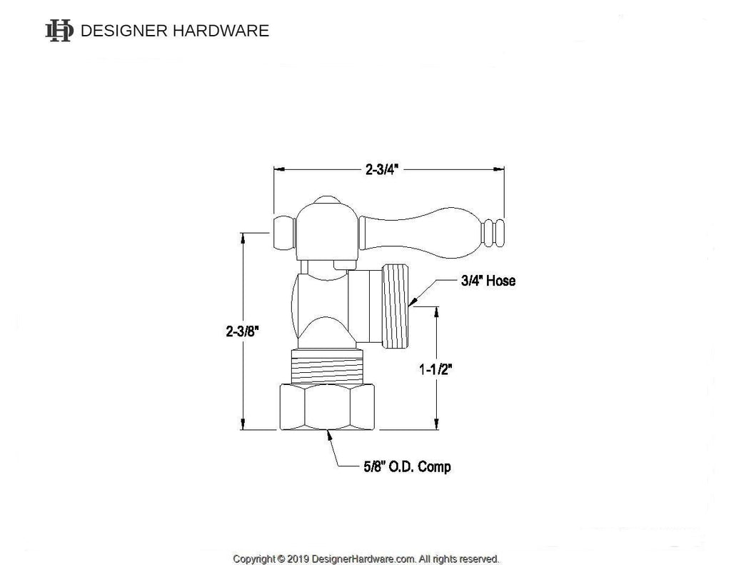 Vintage 5/8-Inch O.D. Comp x 3/4-Inch Hose Thread Quarter-Turn Angle Shut-Off Valve