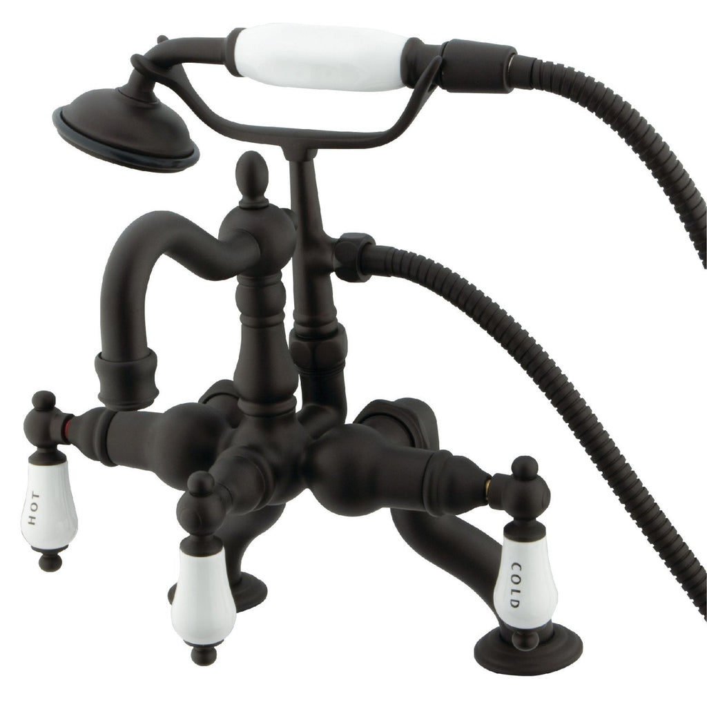 Vintage Three-Handle 2-Hole Deck-Mount Clawfoot Tub Faucet with Hand Shower