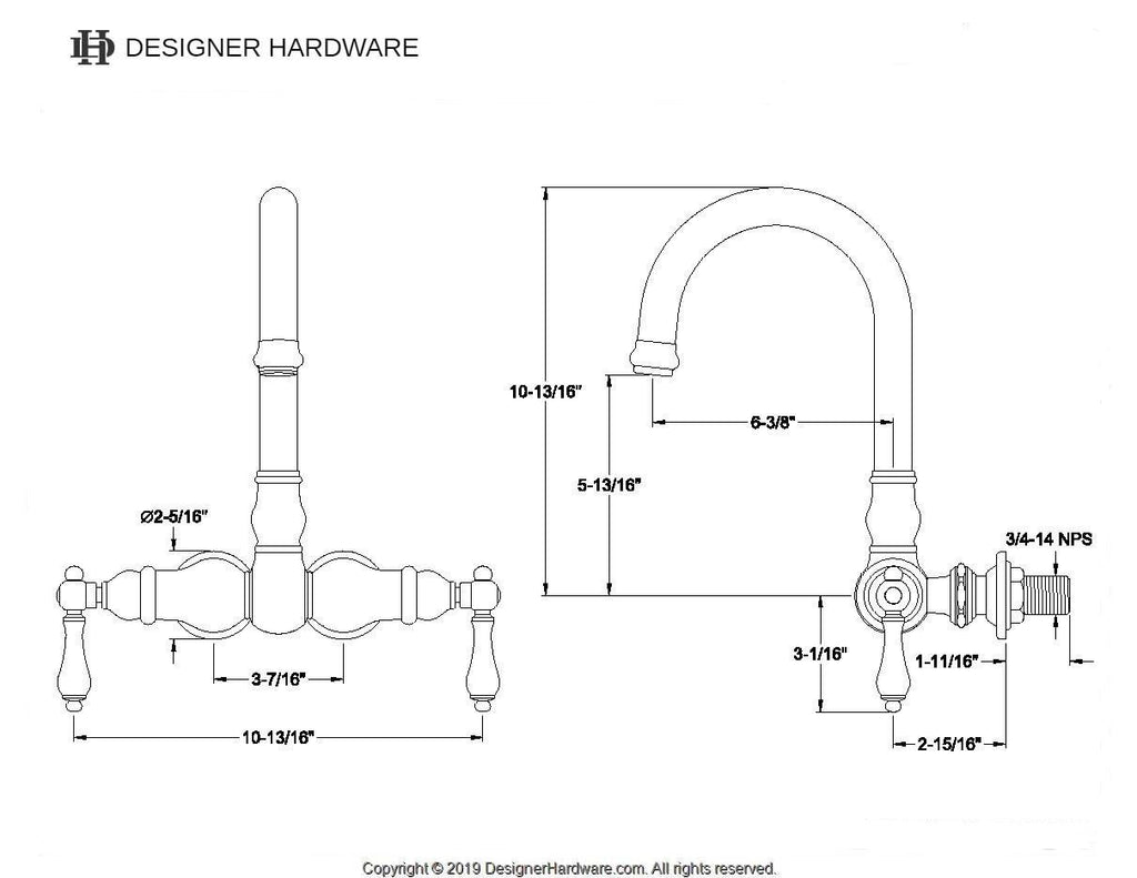 Vintage Two-Handle 2-Hole Tub Wall Mount Clawfoot Tub Faucet