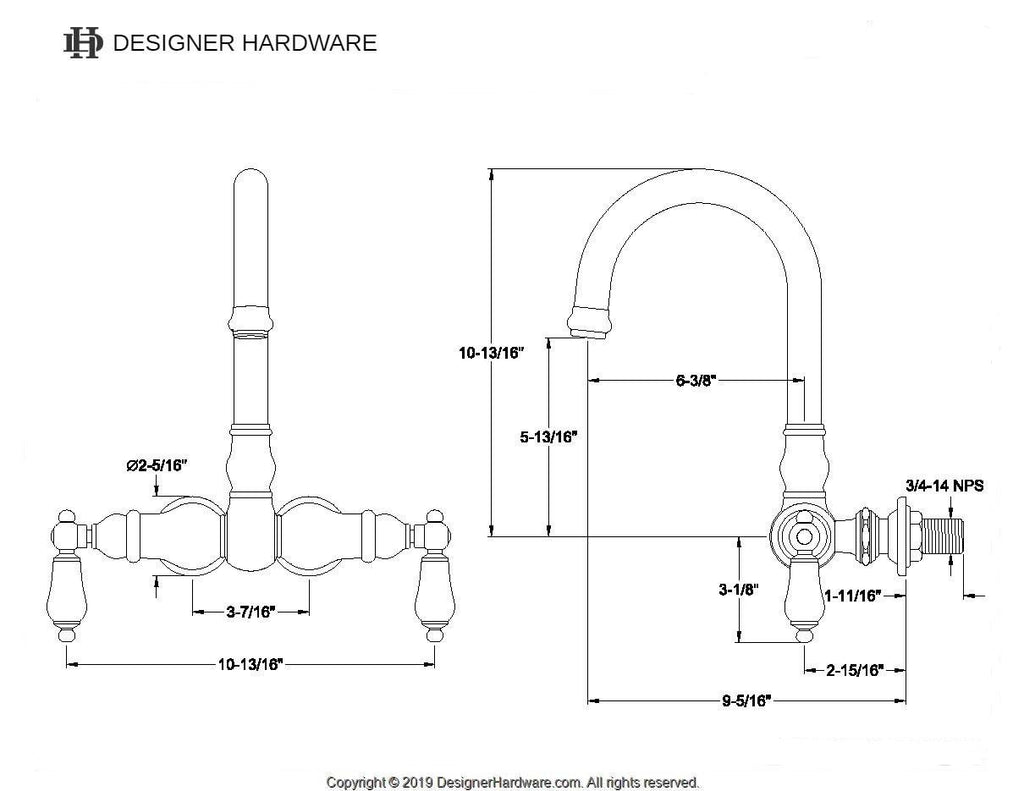 Vintage Two-Handle 2-Hole Tub Wall Mount Clawfoot Tub Faucet