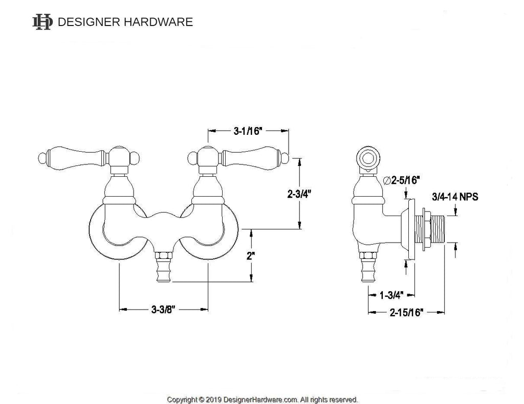 Vintage Two-Handle 2-Hole Tub Wall Mount Tub Faucet