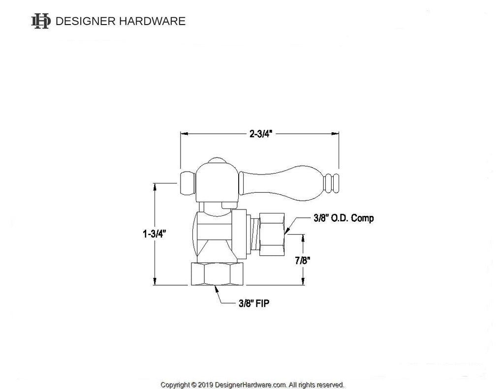 Vintage 3/8-Inch FIP x 3/8-Inch O.D. Comp Quarter-Turn Angle Shut-Off Valve