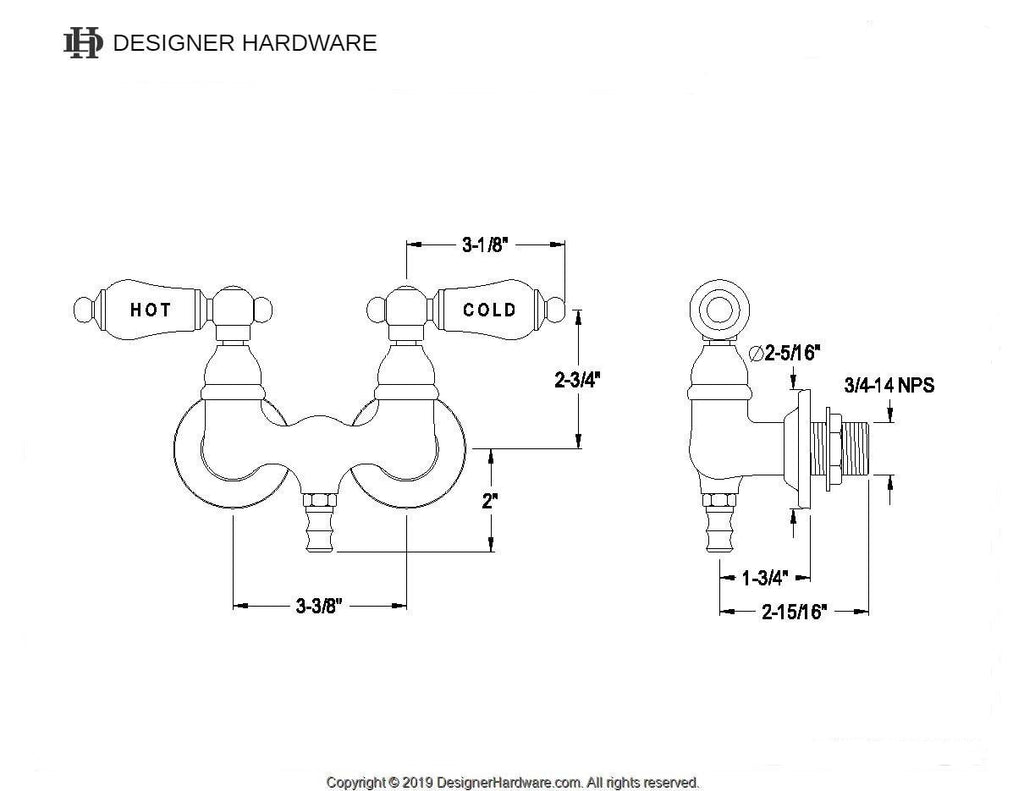Vintage Two-Handle 2-Hole Tub Wall Mount Tub Faucet
