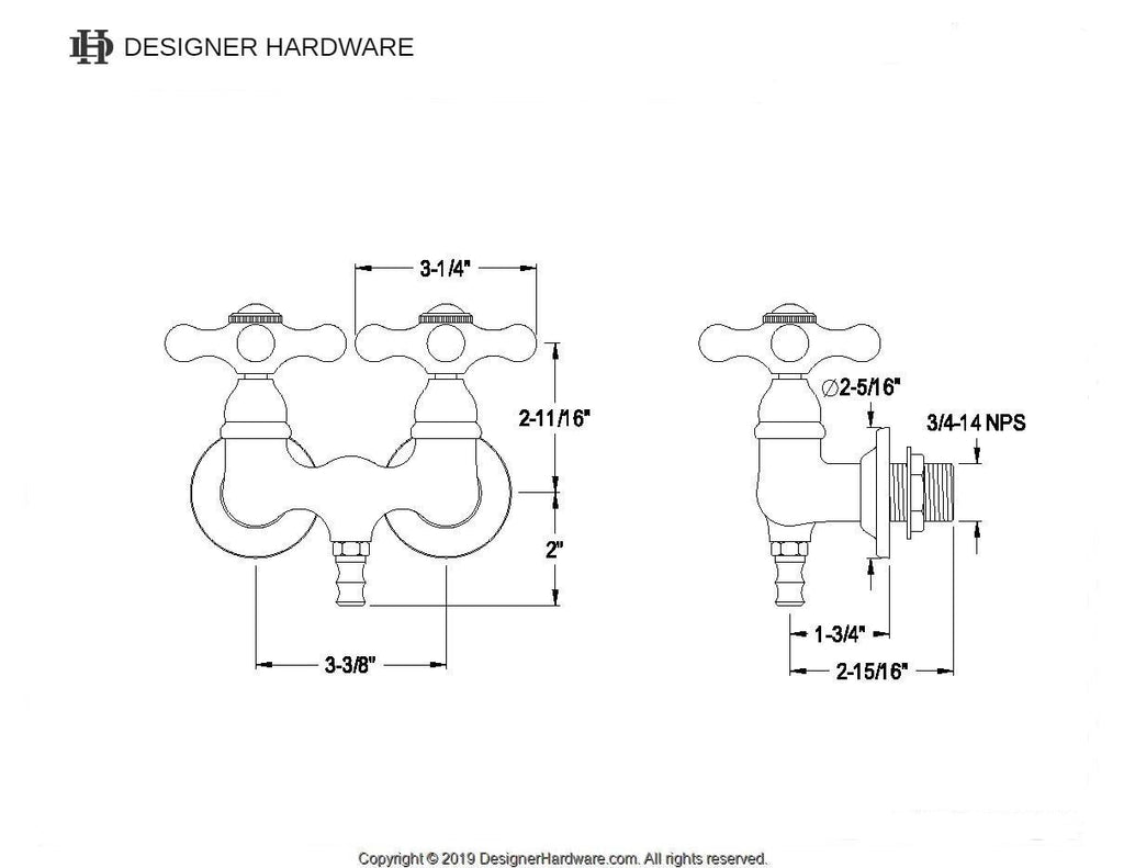 Vintage Two-Handle 2-Hole Tub Wall Mount Tub Faucet