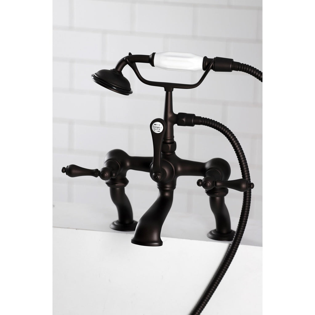 Vintage Three-Handle 2-Hole Deck-Mount Clawfoot Tub Faucet with Hand Shower