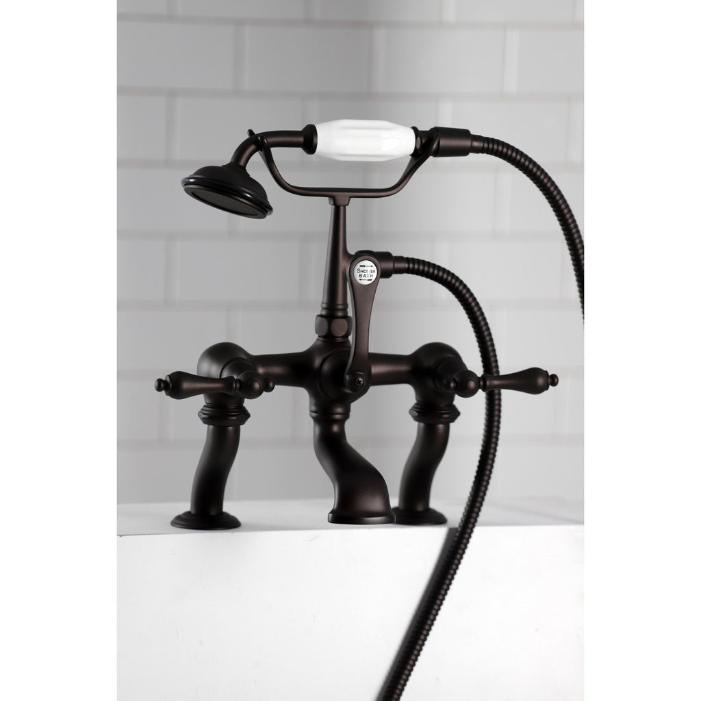 Vintage Three-Handle 2-Hole Deck-Mount Clawfoot Tub Faucet with Hand Shower