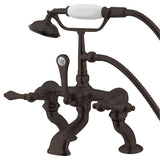 Vintage Three-Handle 2-Hole Deck-Mount Clawfoot Tub Faucet with Hand Shower