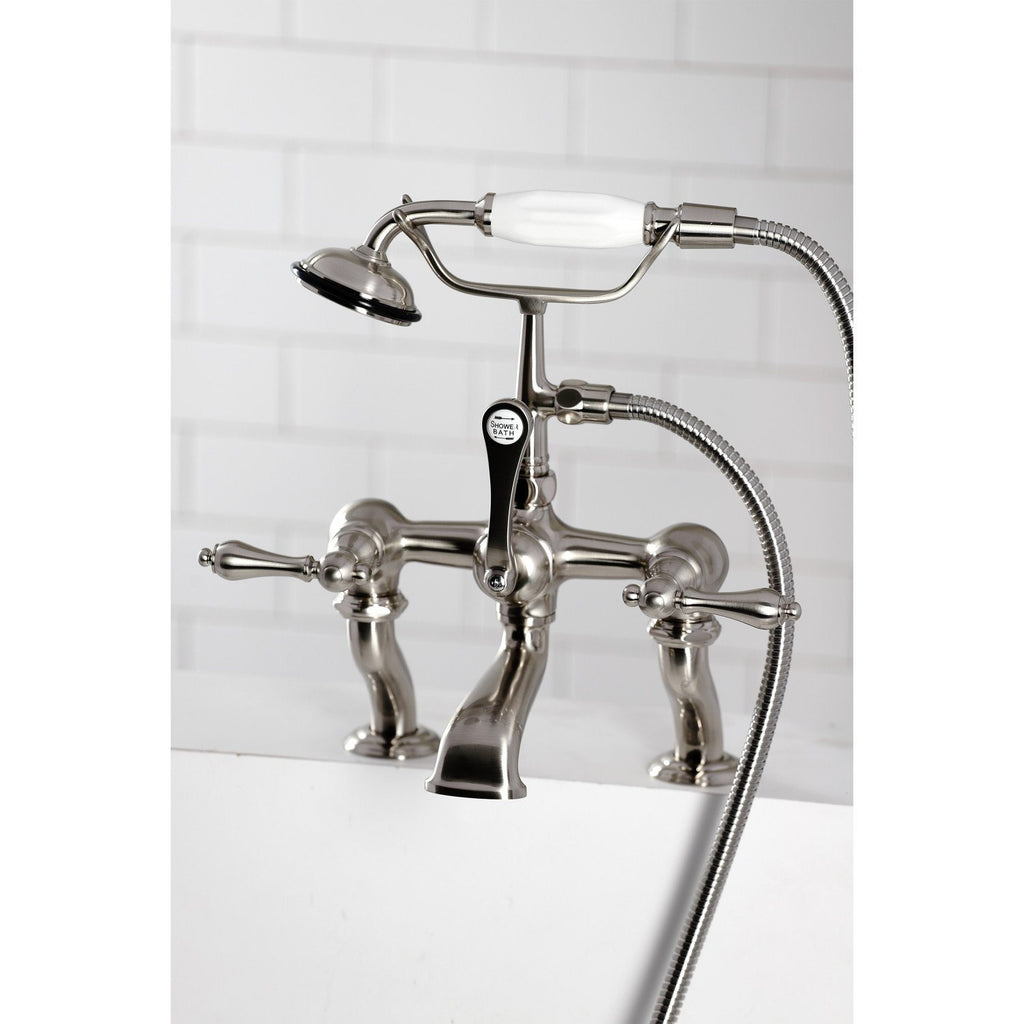 Vintage Three-Handle 2-Hole Deck-Mount Clawfoot Tub Faucet with Hand Shower