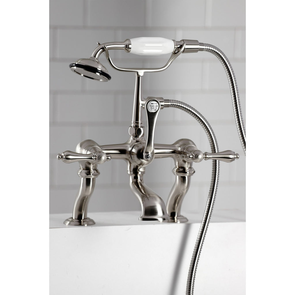 Vintage Three-Handle 2-Hole Deck-Mount Clawfoot Tub Faucet with Hand Shower