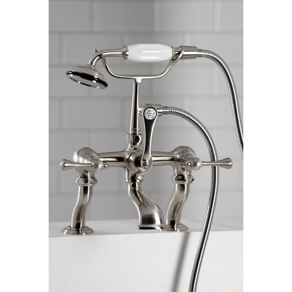 Three-Handle 2-Hole Deck-Mount Clawfoot Tub Faucet with Hand Shower