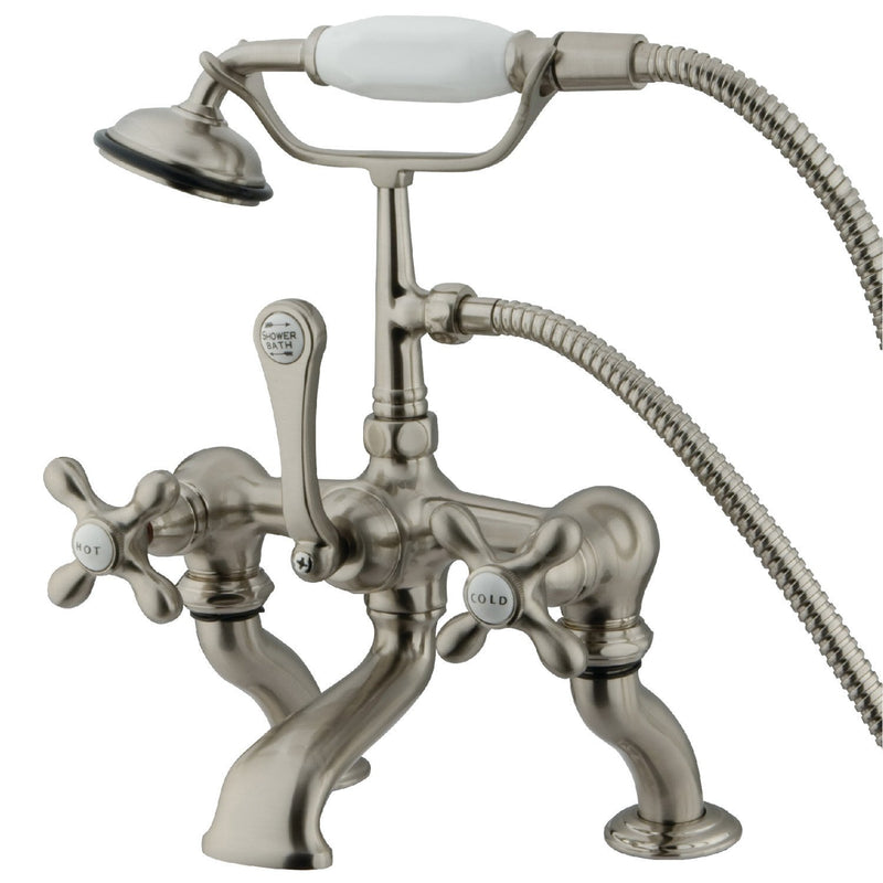 Vintage Three-Handle 2-Hole Deck-Mount Clawfoot Tub Faucet with Hand Shower