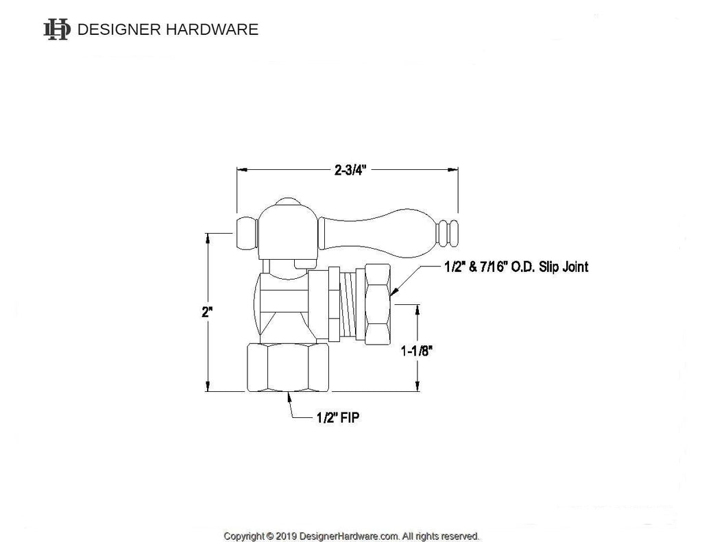 Vintage 1/2-Inch FIP x 1/2-Inch or 7/16-Inch Slip Joint Quarter-Turn Angle Shut-Off Valve