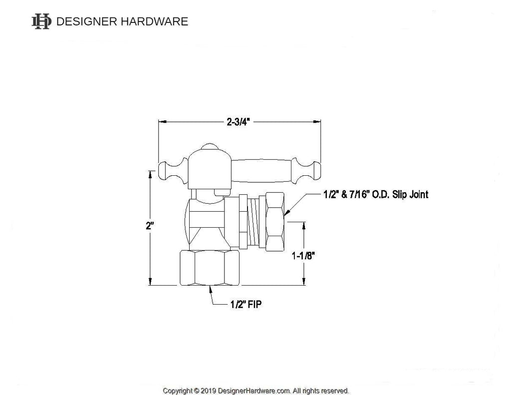 Vintage 1/2-Inch FIP x 1/2-Inch or 7/16-Inch Slip Joint Quarter-Turn Angle Shut-Off Valve