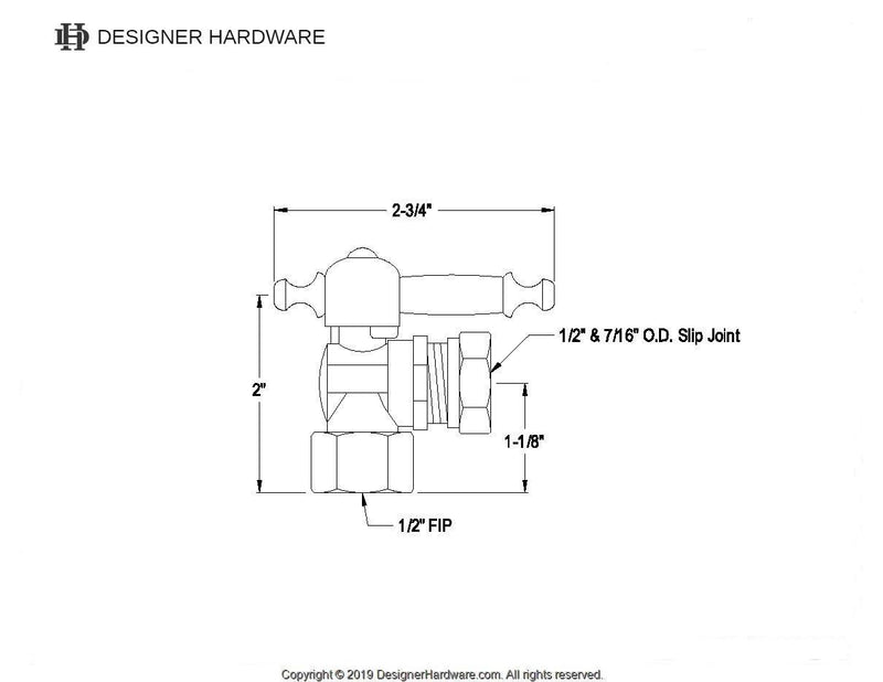 Vintage 1/2-Inch FIP x 1/2-Inch or 7/16-Inch Slip Joint Quarter-Turn Angle Shut-Off Valve